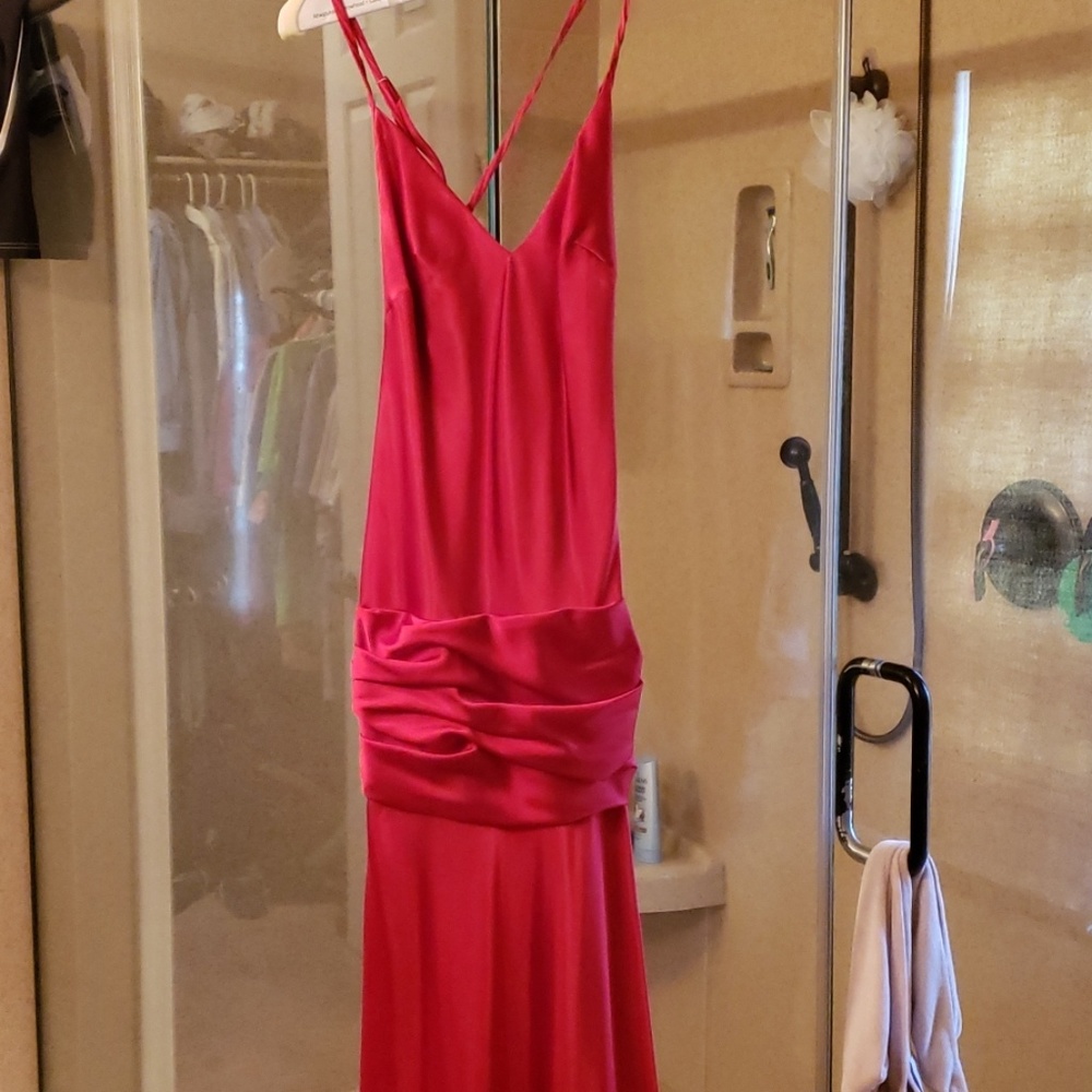 Red long,  drop waist gown